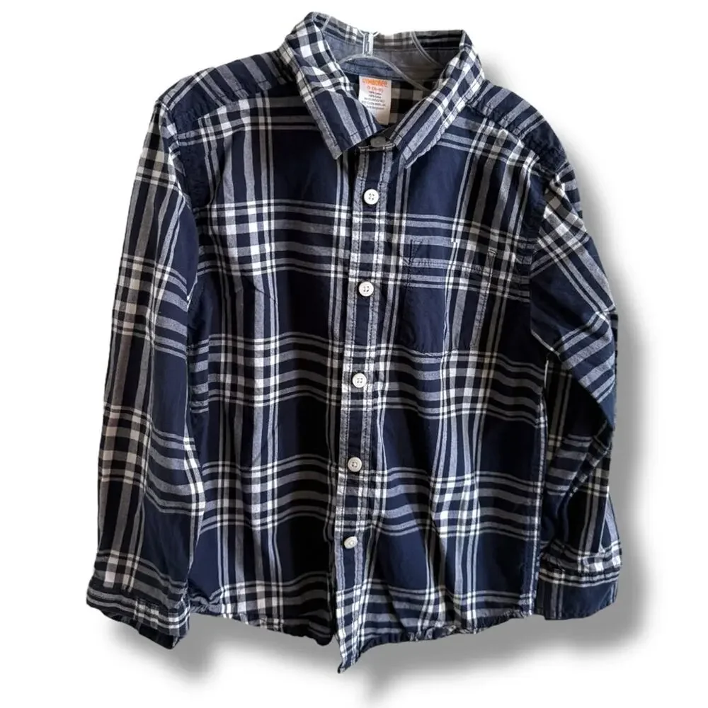 Gymboree Blue & White Button Down Shirt Classic Style Hometown Hero‎ Plaid S 5-6
